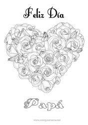 Colorear gratis Flores Corazón Feliz día de fiesta Gran corazón Rosa Realista