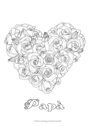 Pagina da colorare per bambini Fiori Cuore Buona festa Grande cuore Rosa Realista