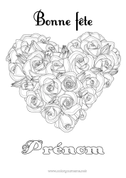 Coloriage gratuit Fleurs Coeur Bonne fête Grand coeur Rose