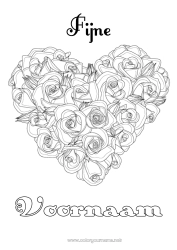 Gratis kleurplaat Bloemen Hart Fijne verjaardag Groot hart Roos Realistisch