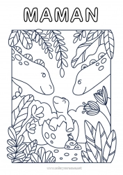 Coloriage enfant Mignon Papa Maman Bonne fête Dinosaures Je t'aime Animal Bébé Famille