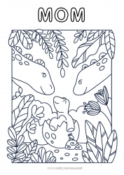 Child coloring page Cute Dad Mum Happy feast day ! Dinosaurs I love you Animal Baby Family