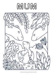 Free colouring Cute Dad Mum Happy birthday Dinosaurs I love you. Animal Baby Family
