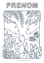 Coloriage à personnaliser Mignon Papa Maman Bonne fête Dinosaures Je t'aime Animal Bébé Famille