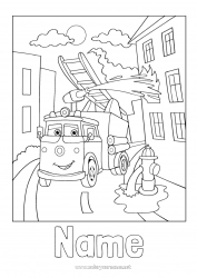 Coloring to customize Vehicles Fireman firefighter Intermediate coloring pages Fire truck City ??landscape Rescue and Emergency Vehicles Security Professions Cartoon Character vehicles