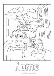 Desenho grátis Veículos Bombeiro Colorações Intermediárias Caminhão de bombeiros Paisagem urbana Veículos de resgate e emergência Profissões de Segurança Desenho Animado Veículos Personagens