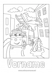Kostenlose Malvorlage Fahrzeuge Feuerwehrmann Mittelstufenmalvorlagen Feuerwehrwagen Stadtbild Véhicules de secours et d'urgence Sicherheitsberufe Karikatur Fahrzeugfiguren