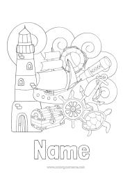 Colouring to customise Sea Boat Marine Anchor Buoy Lighthouse Treasure Marine Vehicles Boat Bar