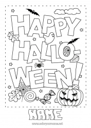 Free coloring Sweets Pumpkin Halloween Inscription 