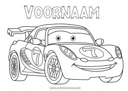 Kleurplaat aanpassen Voertuigen Auto Race Raceauto Auto's, busjes en campers Racewagens en circuits Cartoon Cartoon Voertuigpersonages