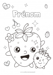 Coloriage à personnaliser Mignon Kawaii Fruits Fraise Famille