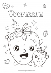 Gratis kleurplaat Schattig Kawaii Fruit Aardbei Familie