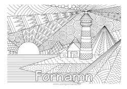 Gratis färgläggning Mandala Sol Hav Komplexa målarbilder Zentangle Fyr Naturlandskap