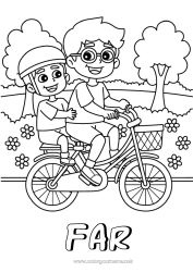 Farvelægningssiden for børn Far Dreng Køretøjer Cykel Tohjulede køretøjer