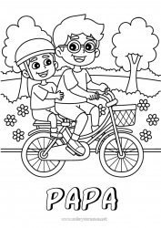 Coloriage enfant Papa Garçon Vélo Véhicules à deux roues