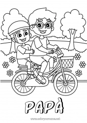 Pagina da colorare per bambini Papà Ragazzo Bicicletta Veicoli a due ruote