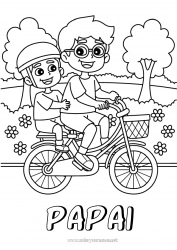 Página de desenho infantil Papai Menino Bicicleta Veículos de duas rodas