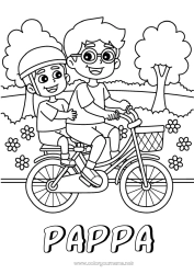 Färgläggningssida för barn Pappa Pojke Fordon Cykel Tvåhjuliga fordon