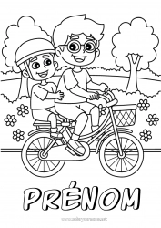 Coloriage gratuit Papa Garçon Vélo Véhicules à deux roues