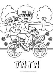 Pagină de colorat pentru copii Tată Băiat Vehicule Bicicletă Vehicule cu două roți