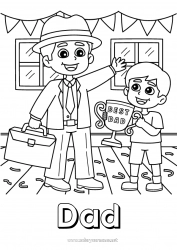 Child coloring page Dad Happy feast day ! Boy Cup, trophy, medal Best Competitions and Rewards