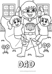 Free colouring Dad Girl Boy Hero Child Best