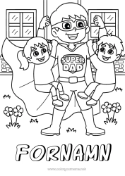 Färgläggningssida att anpassa Pappa Flicka Pojke Hjälte Barn Bästa