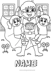 Free colouring Dad Girl Boy Hero Child Best