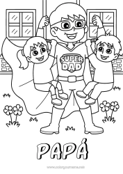 Colorear gratis Papá Chica Chico Héroe Niño Mejor
