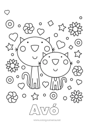 Página de desenho infantil Gato Papai Mamãe Eu te amo Animal Mensagem de 