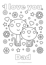 Free colouring Cat Dad Mum I love you. Animal
