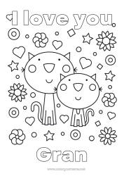 Free colouring Cat Dad Mum I love you. Animal
