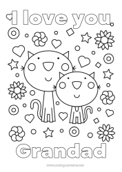 Free colouring Cat Dad Mum I love you. Animal