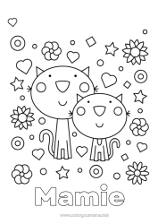 Coloriage enfant Chat Papa Maman Je t'aime Animal 