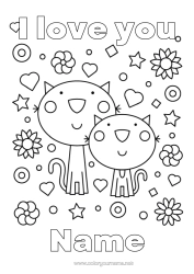 Free colouring Cat Dad Mum I love you. Animal 
