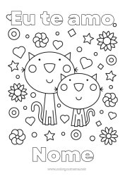 Página de desenho infantil Gato Papai Mamãe Eu te amo Animal Mensagem de 