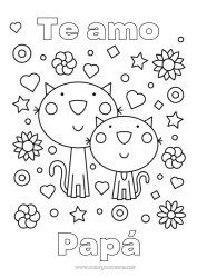 Colorear gratis Cat Papá Mamá Te amo Animales Mensaje