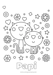 Coloriage enfant Chat Papa Maman Je t'aime Animal 