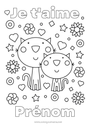 Coloriage gratuit Chat Papa Maman Je t'aime Animal 