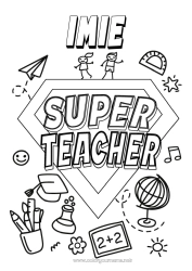 Kolorowanka za darmo Bohater Nauczycielka/Nauczyciel Super odznaka Globus ziemski Zawody w edukacji