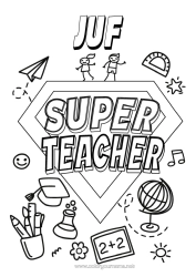 Gratis kleurplaat Held Juf/Meester Superbadge Wereldbol Onderwijsberoepen