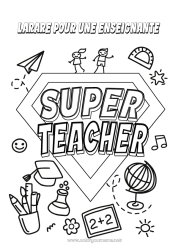 Färgläggningssida för barn Hjälte Lärare Supermärke Jordglob Utbildningsyrken