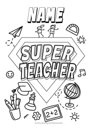 Free colouring Hero Mistress/Master Super badge Globe Education professions