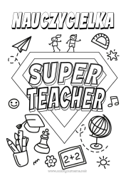 Kolorowanka dla dziecka Bohater Nauczycielka/Nauczyciel Super odznaka Globus ziemski Zawody w edukacji