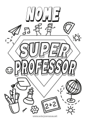 Desenho grátis Herói Professora/Professor Emblema super Globo Terrestre Profissões de educação