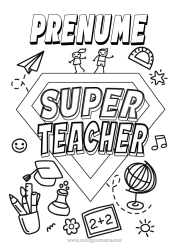 Desen liber de colorat Erou Învățătoare/Învățător Insignă super Glob pământesc Meserii în educație