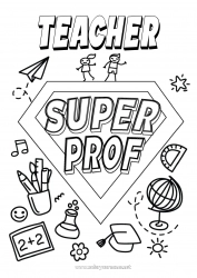 Child coloring page Hero Teacher Super badge World globe Education Professions