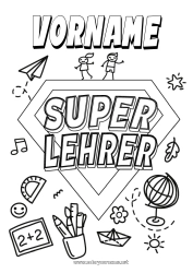 Malvorlage anpassen Held Lehrer/Lehrerin Superabzeichen Erdball Büroberufe