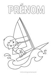 Coloriage gratuit Garçon Été Planche à voile Sports nautiques