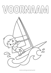 Gratis kleurplaat Sport Jongen Zomer Windsurfen Watersporten Golven